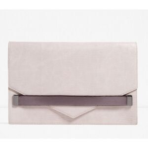 Zara Envelope Embossed Croc Faux Leather Envelope Clutch Bag Off White